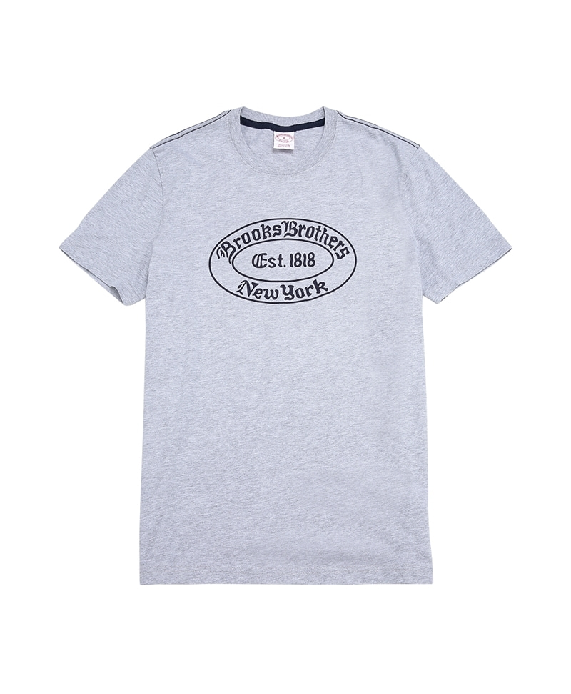 코튼 숏-슬리브 라벨 프린트 티셔츠 (그레이)